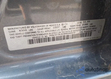 2010 Volkswagen Jetta S from USA, damaged, VIN 3VWJZ7AJ2AM066622
